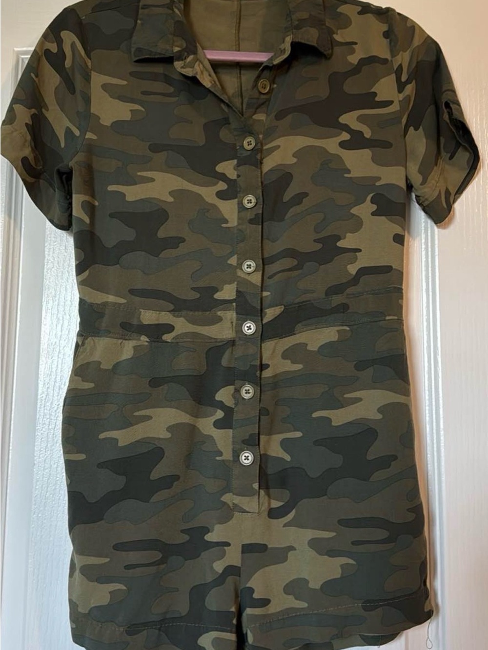 Z Supply Camo Button-Front Women’s Shorts Romper - Olive Camouflage